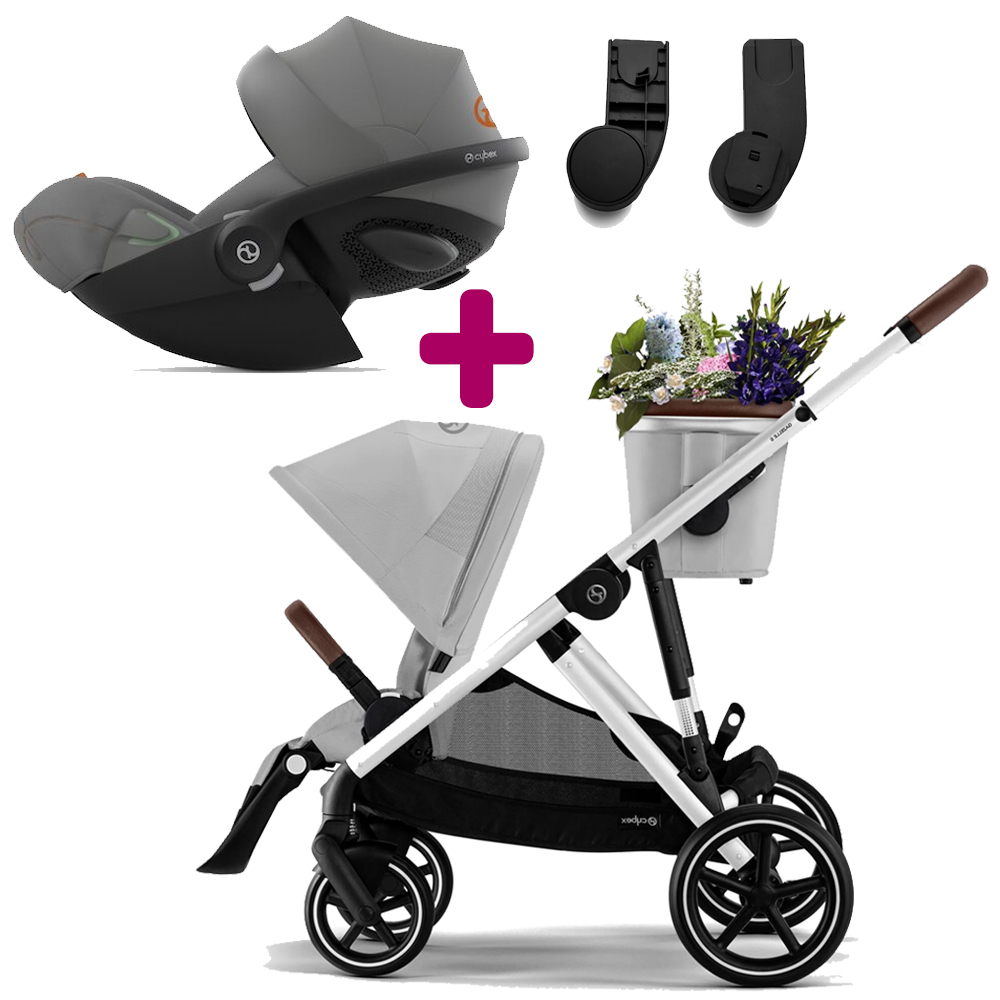 Pack Poussette Duo Gazelle S 2023 Silver Lava Grey + adaptateurs + Coque Cloud G i-Size Lava Grey  Cybex
