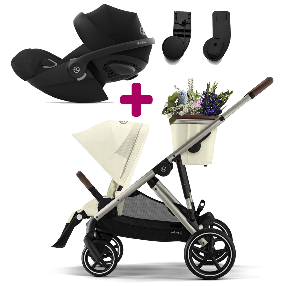 Pack Poussette Duo Gazelle S 2023 Taupe Seashell beige + adaptateurs + Coque Cloud G i-Size Moon Black  Cybex