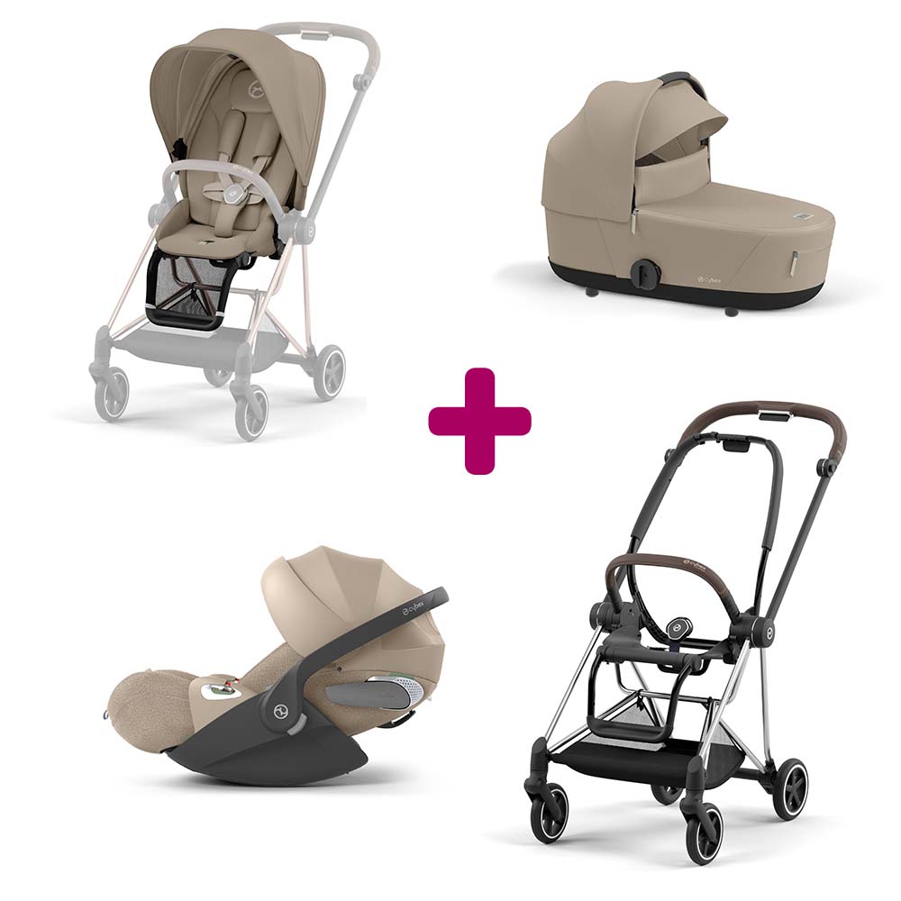 Pack Poussette Trio Poussette Mios chrome brown 2022 + siège Mios Cozy Beige + coque Cloud T i-size Cozy Beige + Nacelle Luxe Mios Cozy Beige  Cybex