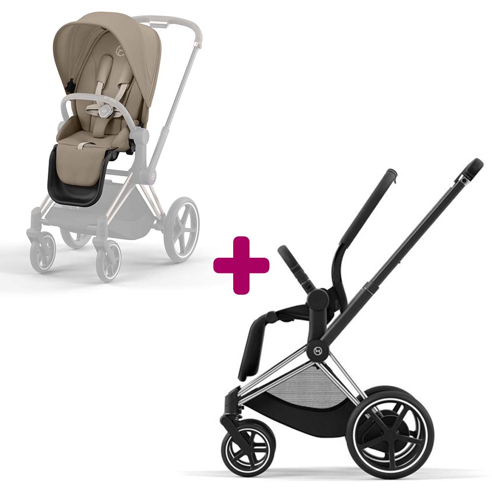 Châssis poussette ePriam chrome black 2022 + Siège Cozy Beige  Cybex