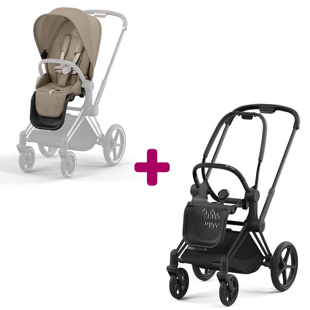 Châssis poussette Priam matt black 2022 + Siège Cozy Beige  Cybex