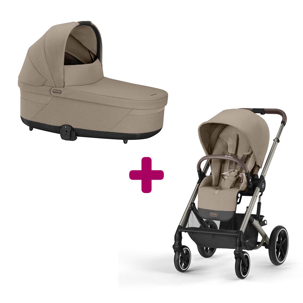 Pack Duo Poussette Balios Châssis Taupe et Siège Almond Beige  + Nacelle Cot S Lux Almond Beige  Cybex