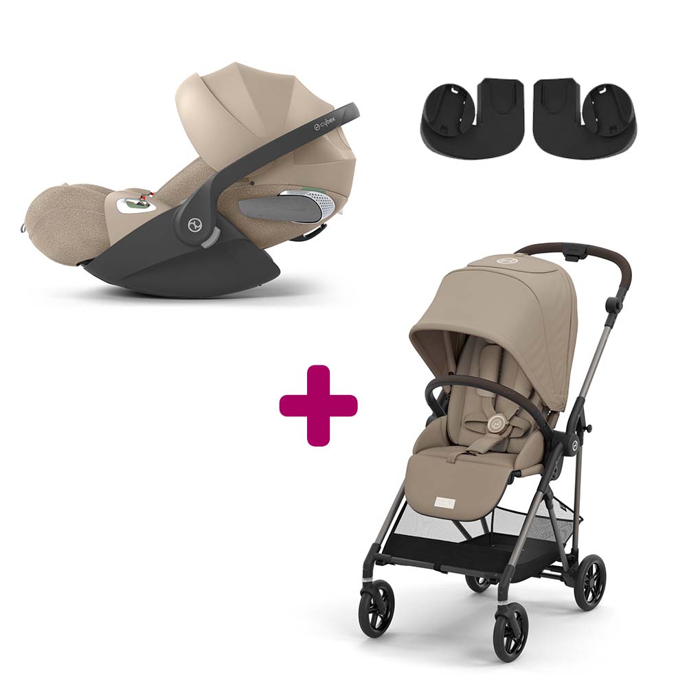 Pack Poussette Duo Melio 4 Almond Beige + adaptateurs + Coque Auto Cloud T i-Size Tissu Plus Cozy Beige  Cybex