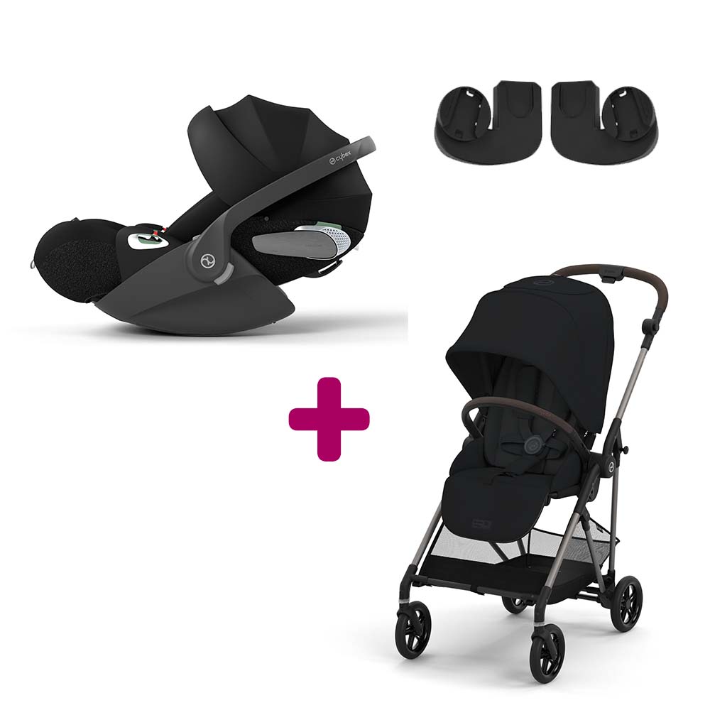 Pack Poussette Duo Melio 4 Magic Black + adaptateurs + Coque Cloud T i-Size Sepia Black  Cybex