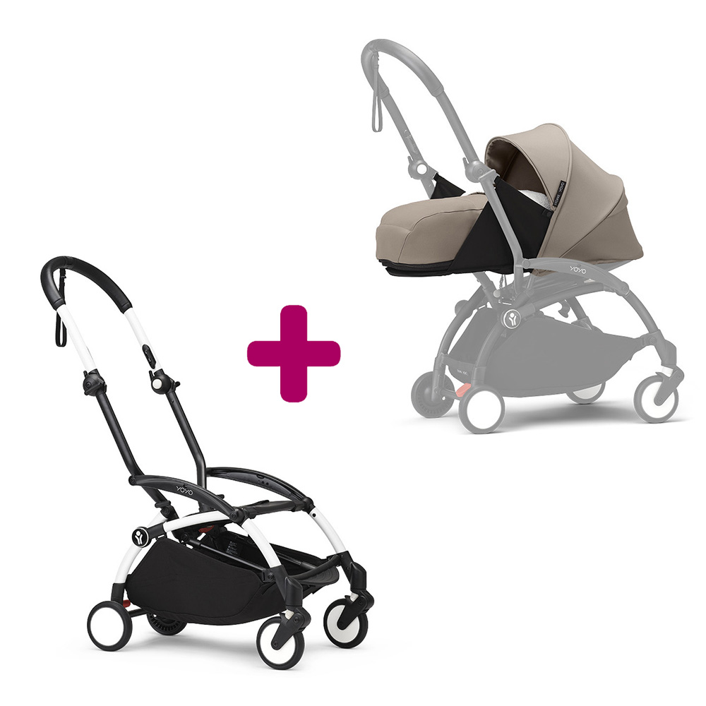 Pack chassis poussette YOYO³ Blanc + pack nouveau-né 0+ YOYO³ Taupe  Stokke
