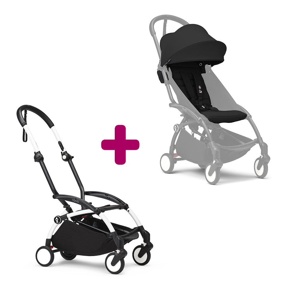 Pack chassis poussette YOYO³ Blanc + pack 6+ YOYO³ Noir  Stokke