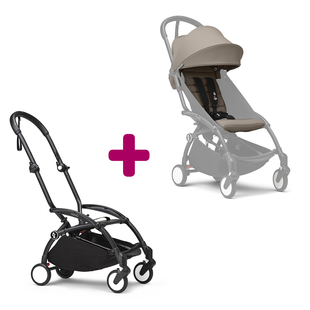 Pack chassis poussette YOYO³ Noir + pack 6+ YOYO³ Taupe  Stokke