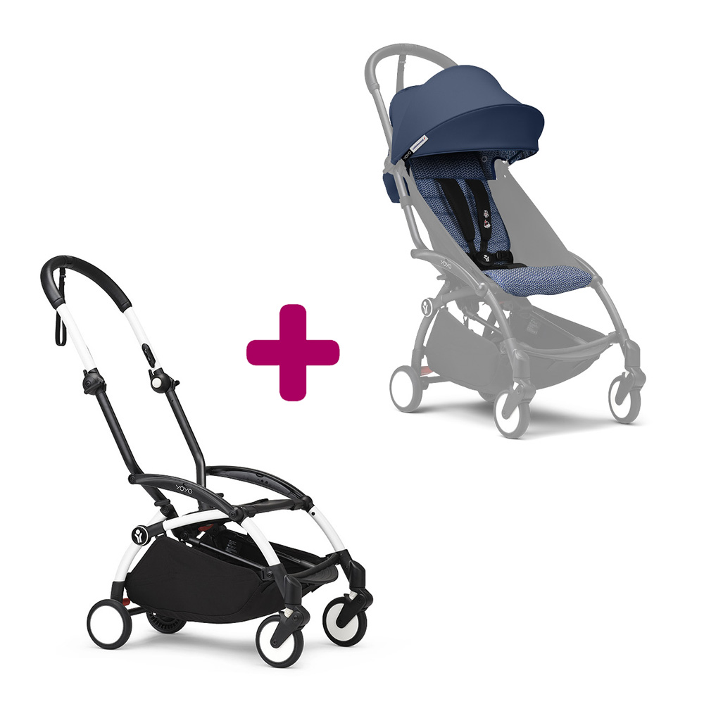 Pack chassis poussette YOYO³ Blanc + pack 6+ YOYO³ Bleu Air France  Stokke