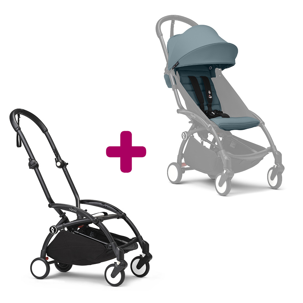 Pack chassis poussette YOYO³ Noir + pack 6+ YOYO³ Aqua  Stokke