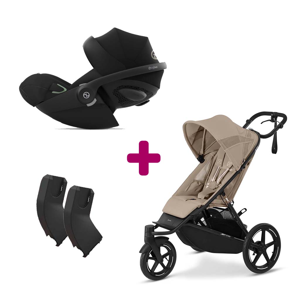 Pack Poussette duo Avi Spin Almond Beige + adaptateurs coque + coque Cloud G Moon Black  Cybex