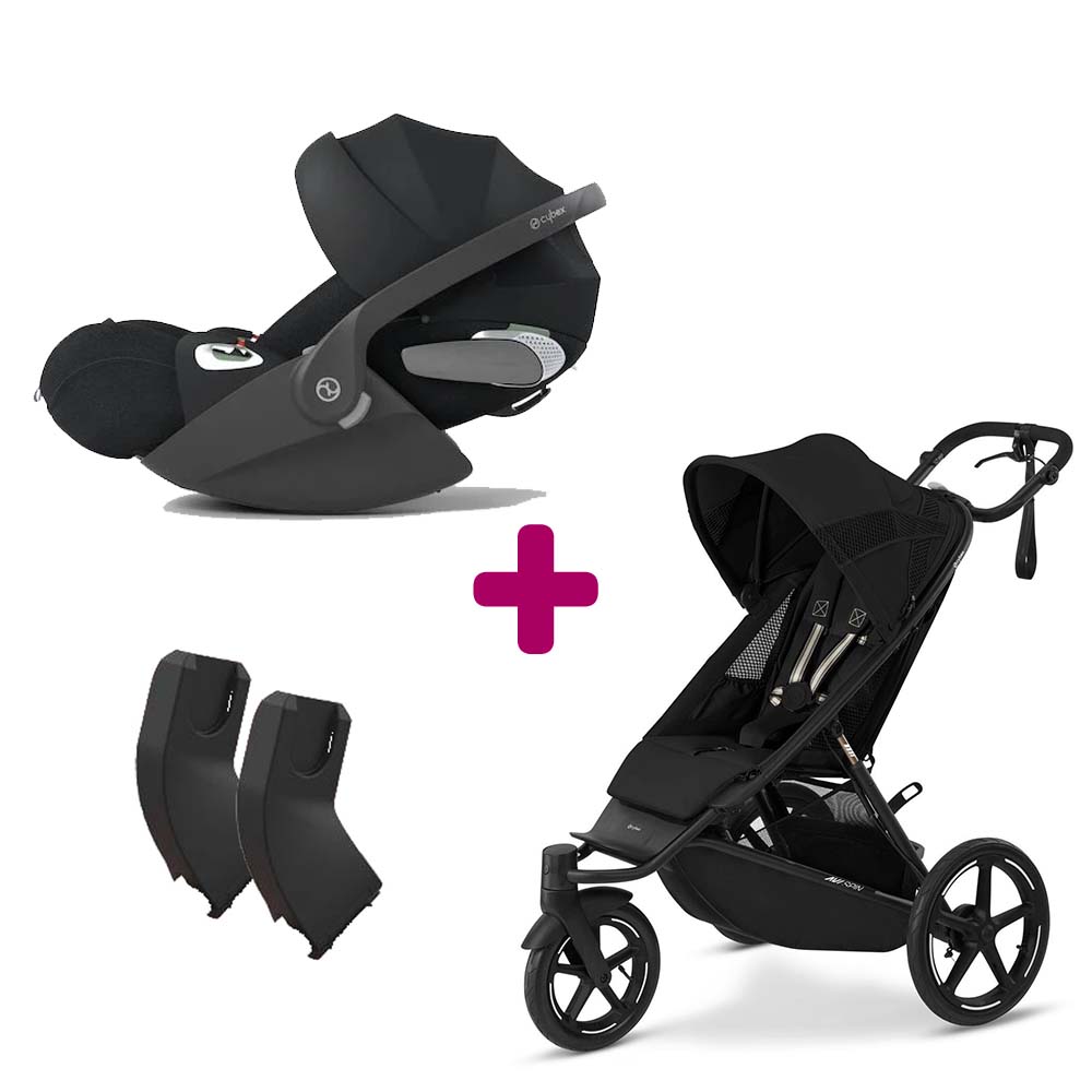 Pack Poussette duo Avi Spin Moon Black + adaptateurs coque + coque Cloud T tissu plus Sepia Black  Cybex