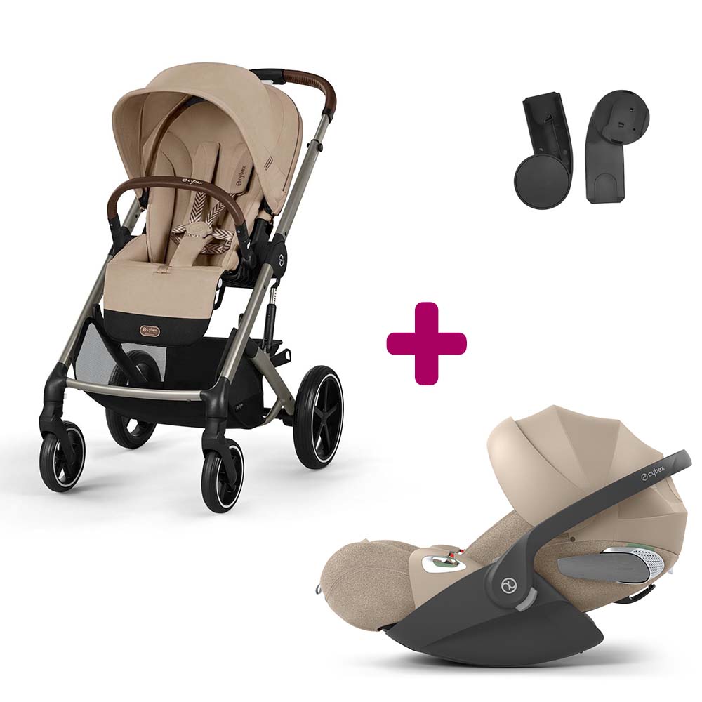 Pack Poussette Duo Balios Almond Beige + adaptateurs coque + coque Cloud T tissu plus cozy beige  Cybex