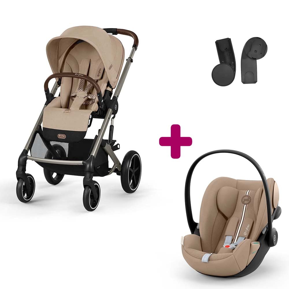 Pack Poussette Duo Balios Almond Beige + adaptateurs coque + coque Cloud G tissu plus almond beige  Cybex
