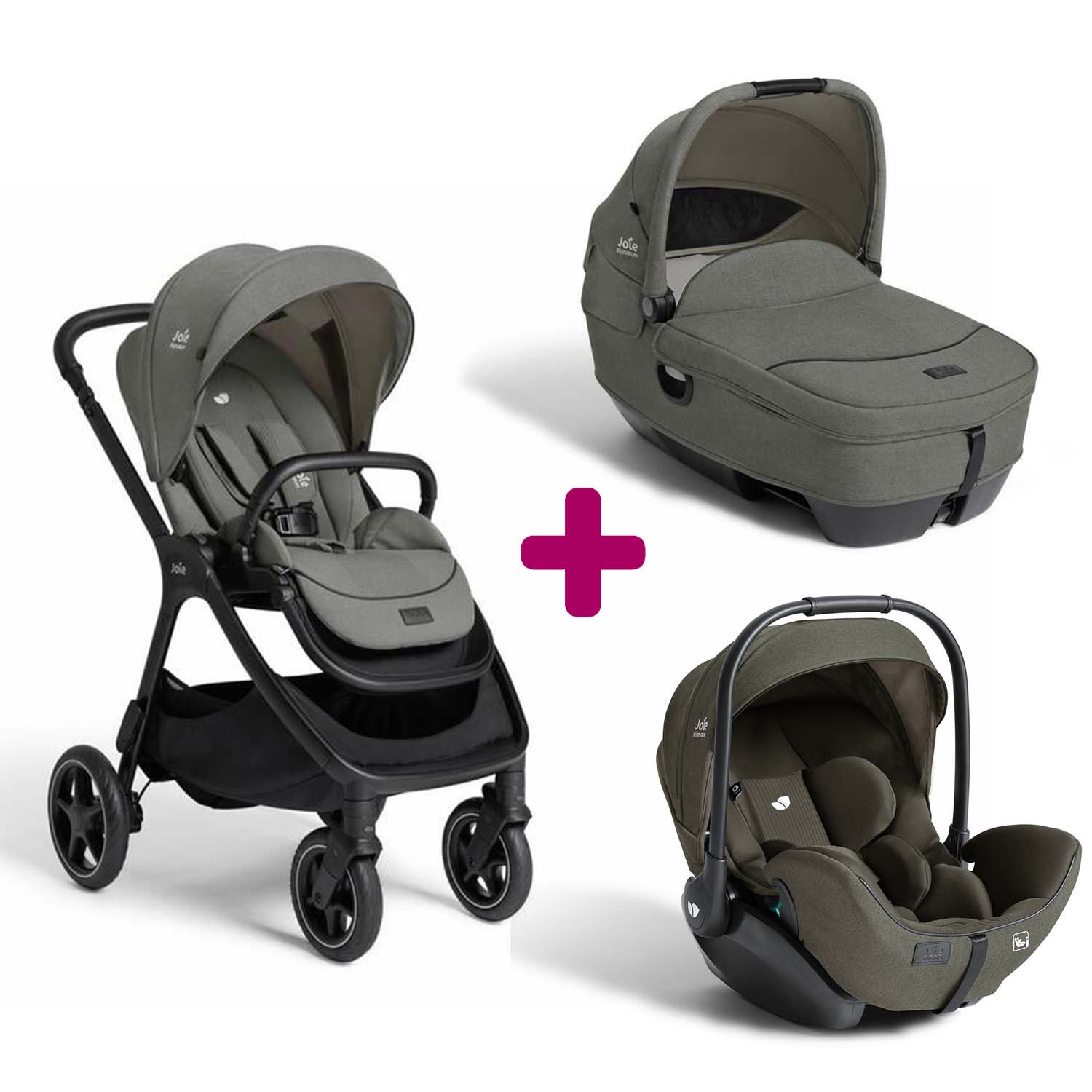 Pack poussette trio Finiti Evergreen + nacelle Calmi Evergreen + coque I-Level pro Evergreen  Joie