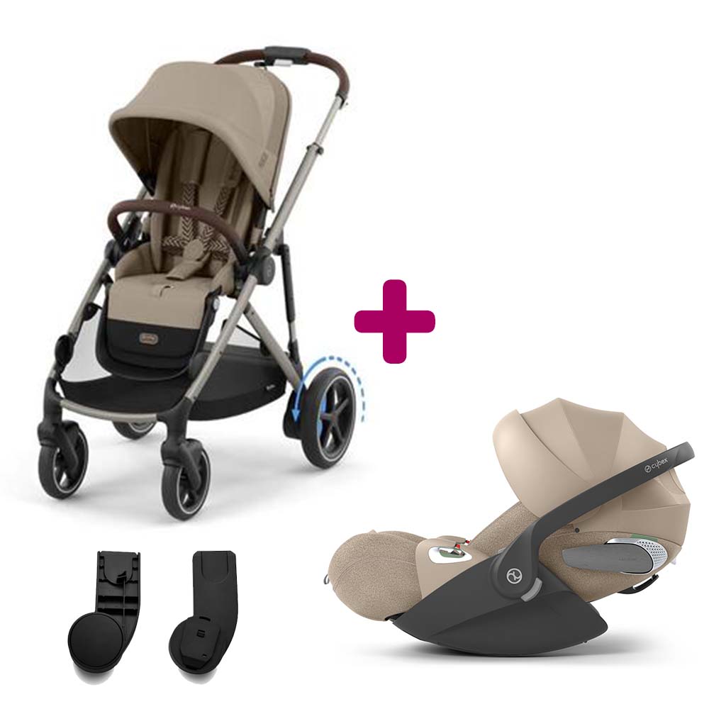 Pack Poussette duo eGazelle Chassis Taupe / Siège Almond Beige + adaptateurs coque + coque Cloud T tissus plus Cozy Beige  Cybex