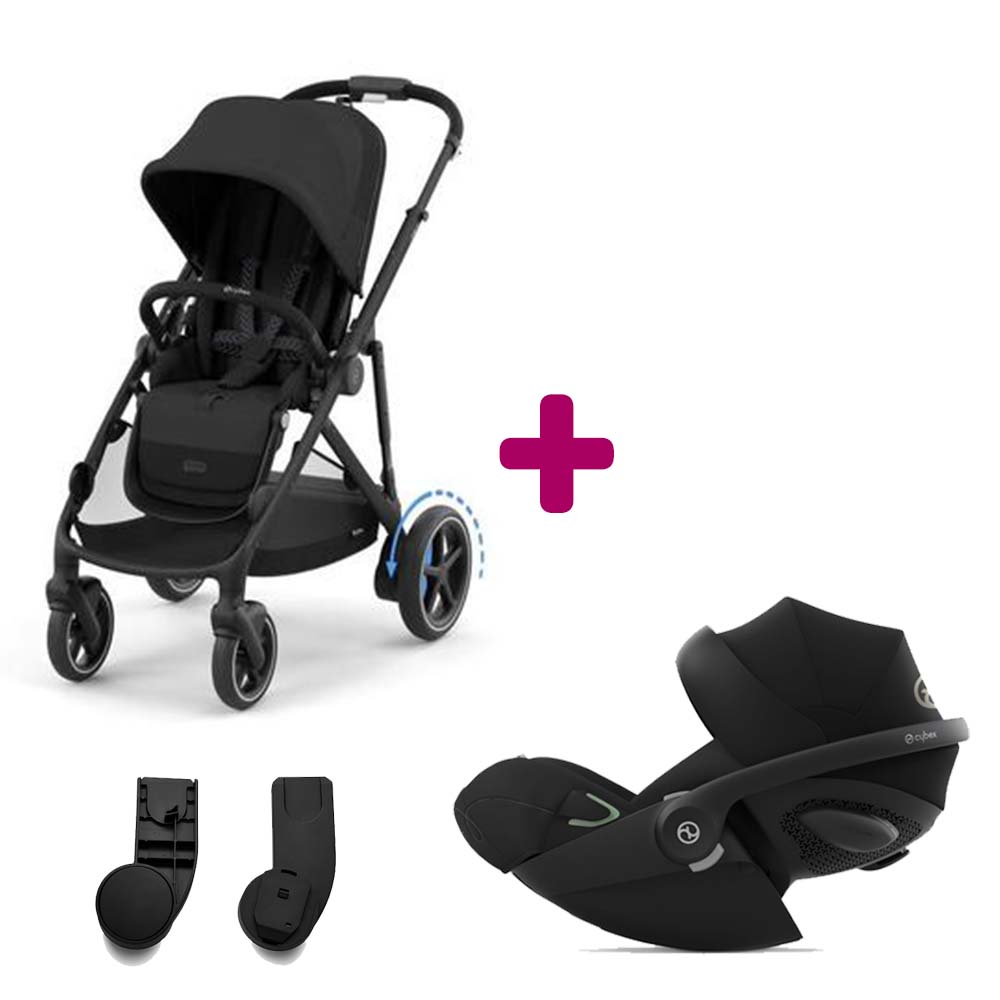 Pack Poussette duo eGazelle Chassis Black / Siège Moon Black + adaptateurs coque + coque Cloud G Moon Black  Cybex