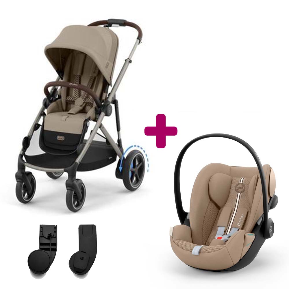 Pack Poussette duo eGazelle Chassis Taupe / Siège Almond Beige + adaptateurs coque + coque Cloud G tissus plus Almond Beige  Cybex