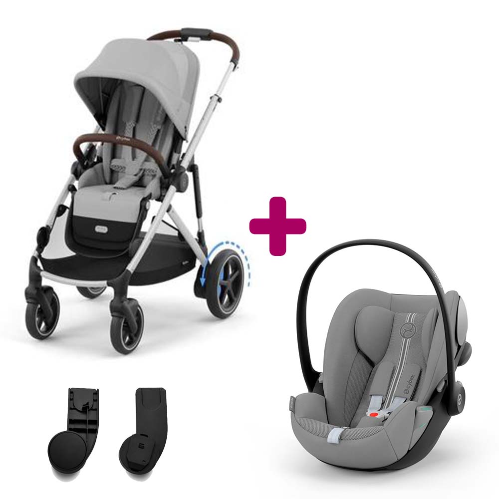 Pack Poussette duo eGazelle Chassis Silver / Siège Stone Grey + adaptateurs + coque Cloud G stone Grey  Cybex