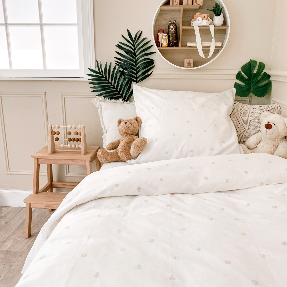 Parure de lit enfant taie et housse de couette 140x200 cm coton bio Pompom