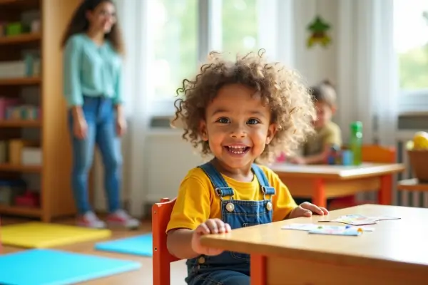 Un enfant à table qui se prépare à manger