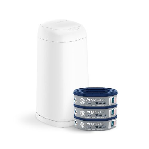 Starter Pack Poubelle à couches Dress Up+ 3 recharges octogonales BLANC Angelcare