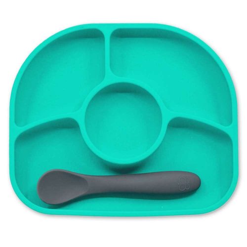 Assiette et cuillère en silicone BLEU BBlüv