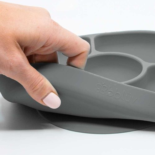 Assiette et cuillère en silicone Yümi GRIS BBlüv