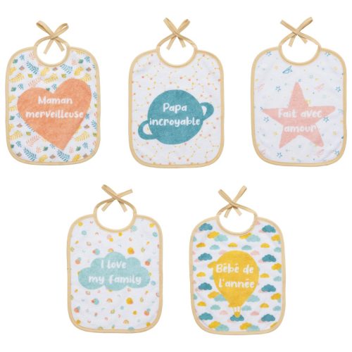 5 bavoirs à messages famille MULTICOLORE BabyCalin