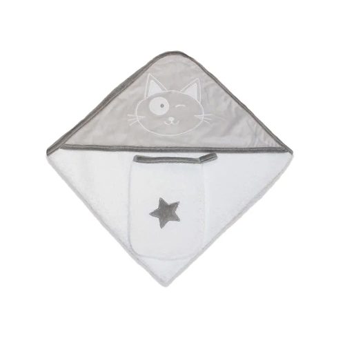 Sortie de bain + gant Star GRIS Les Chatounets