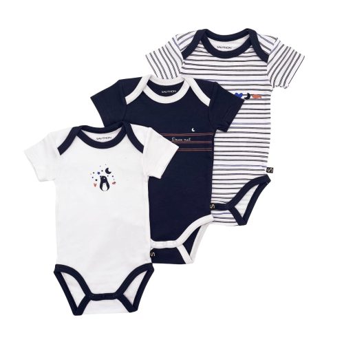 Lot 3 bodies manches courtes  Baby Sailor BLEU Sauthon