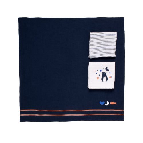Boite de 3 langes coton bio  Baby Sailor BLEU Sauthon