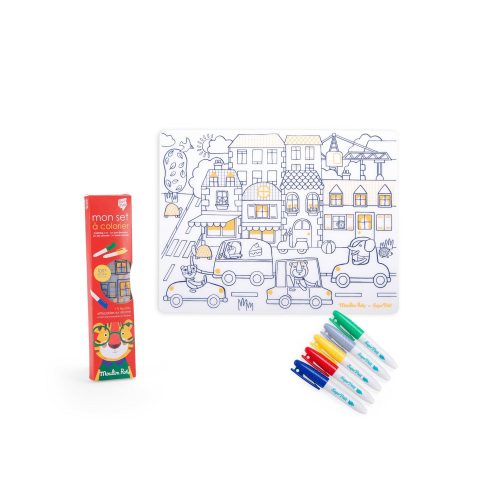Set en silicone à colorier + 5 feutres Les Popipop MULTICOLORE Moulin Roty