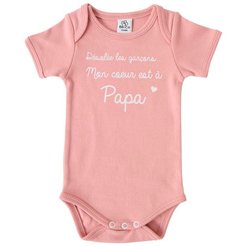 Body manches courtes Mon cœur est à Papa ROSE BB&Co