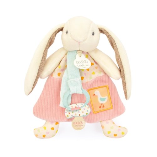 Doudou attache-sucette lapin ciboulette ROSE Doudou & Compagnie