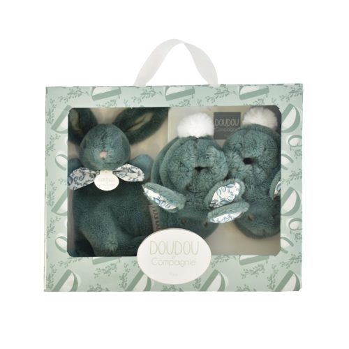 Coffret chaussons et doudou lapin VERT Doudou & Compagnie