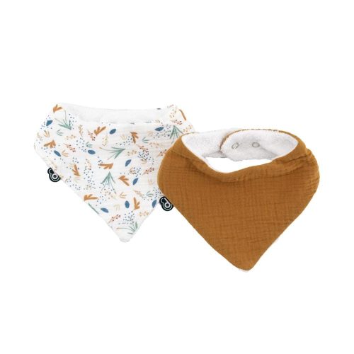 Lot de 2 bavoirs bandana mousseline MARRON Domiva