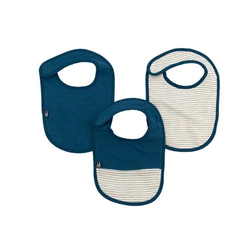Lot de 3 bavoirs mousseline BLEU Domiva