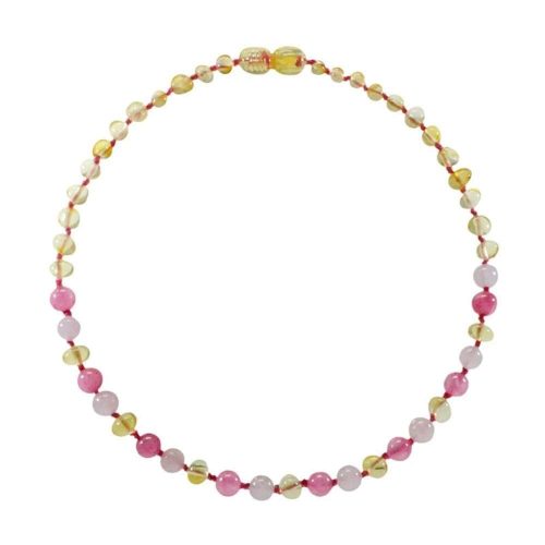 Collier ambre et pierre naturelle pour bébé ROSE Irréversible Bijoux