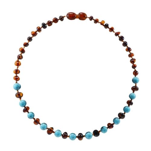 Collier ambre et pierre naturelle pour bébé BLEU Irréversible Bijoux