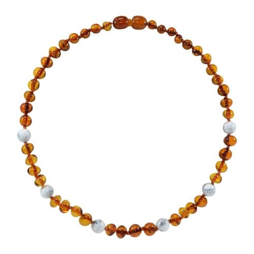Collier ambre et pierre naturelle pour bébé BLANC Irréversible Bijoux