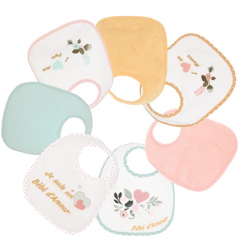 Lot de 7 Bavoirs Naissance ROSE Trois Kilos Sept