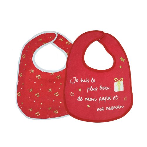 2 Bavoirs 1er âge Noel ROUGE Trois Kilos Sept