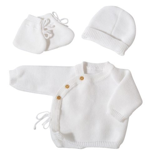 Lot Brassière + Bonnet + Chaussons BLANC Trois Kilos Sept