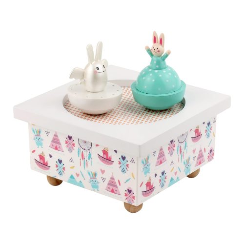 Boîte à musique magnétique Ange Lapin Chez Les Indiens ROSE Trousselier