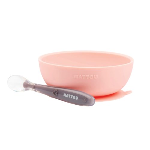 Coffret repas silicone 2 pc Bol et cuillère ROSE Nattou