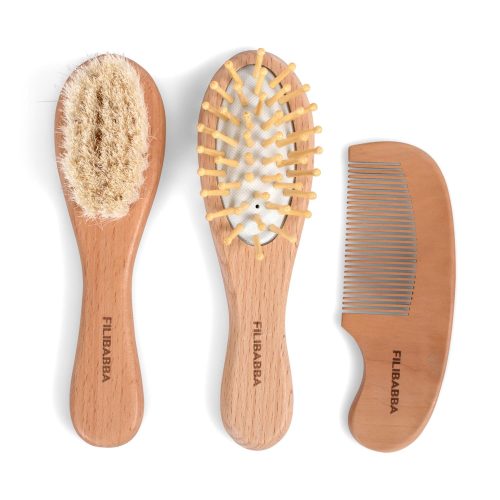 Set brosses et peigne bébé en bois avec pochette MULTICOLORE Filibabba