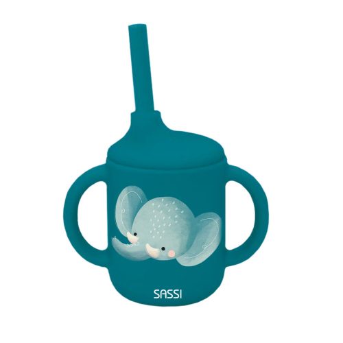 Tasse avec paille silicone BLEU Sassi Junior