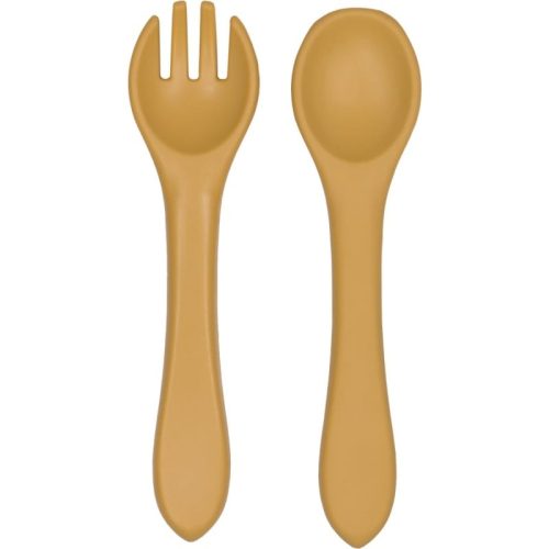 Fourchette et cuillère en silicone JAUNE Tryco