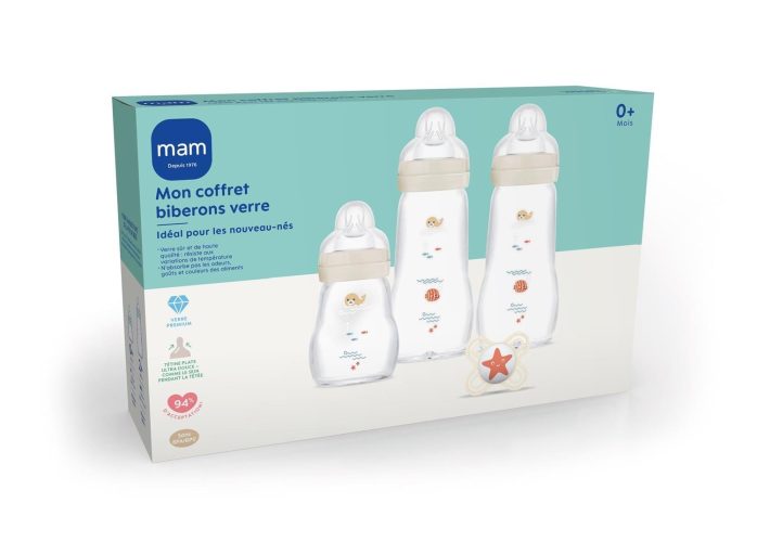Coffret 3 biberons verre BLANC MAM