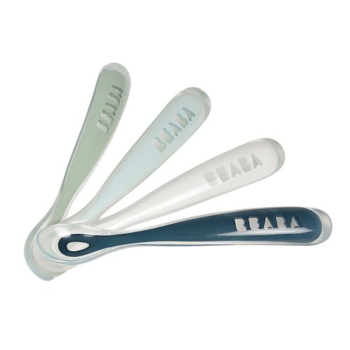 Lot de 4 cuillères 1er âge silicone Bleu/Gris/Eucalyptus